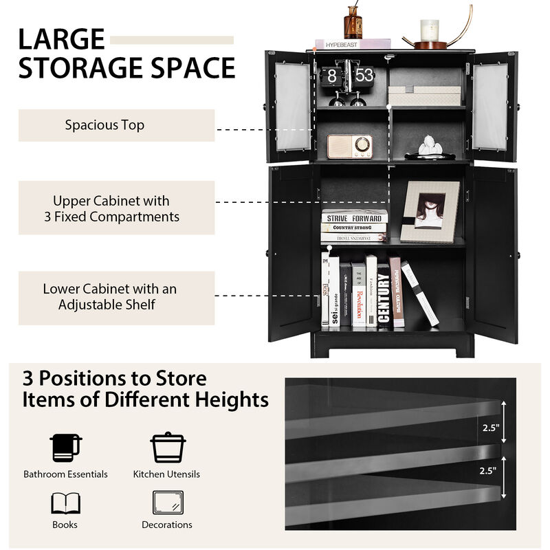 Costway Bathroom Floor Storage Cabinet Kitchen Cupboard w/Doors&Adjustable Shelf Brown