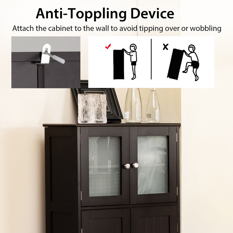Costway Bathroom Floor Storage Cabinet Kitchen Cupboard w/Doors&Adjustable Shelf Brown