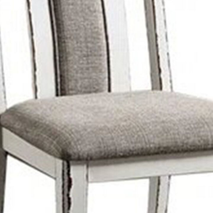 24 Inch Dining Side Chair Set of 2, Rustic White Wood, Gray Fabric Seat - Benzara