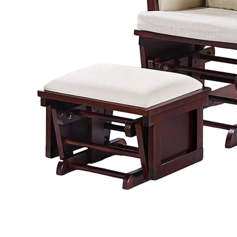 Noni Glider Manual Recliner Chair with Ottoman, Dark Brown, Beige - Benzara