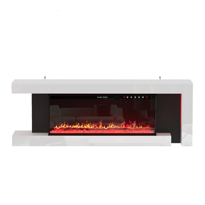 FUFU&GAGA Modern White and Black TV Stand with High-Gloss Front (66.9" W x 13.8" D x 23.6" H), White/Black