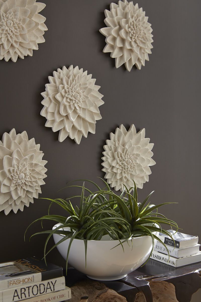Dahlia Flower Wall Art in White Stone