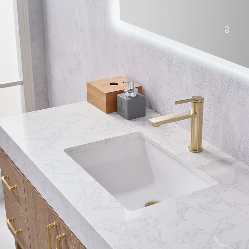 Vinnova Design 48 Single Vanity with White Grain Stone Countertop With Mirror