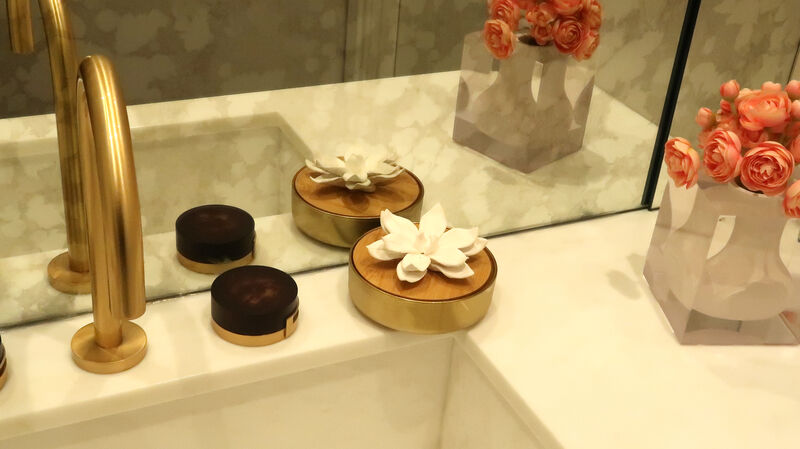 Gold Hemispheric Shaped Diffuser With White Flower, �Lily Of The Valley� Aroma