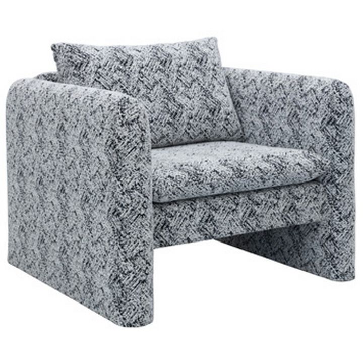 Accent Chair, Geometric Pattern Cushioned Seat, Shelter Arms, White Black - Accent Chair, Geometric Pattern Cushioned Seat, Shelter Arms, White Black -