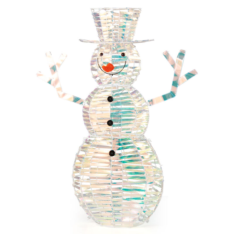 Iridescent Christmas Snowman with White LED Lights and Ground Stakes