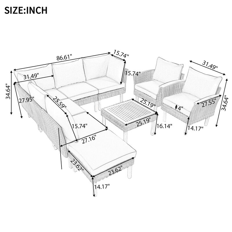 Merax 9-Piece Outdoor Patio Rattan Sofa Table Set