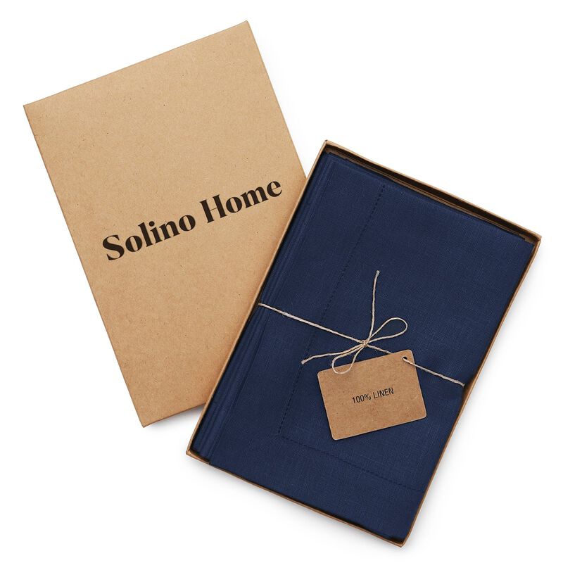 Solino Home 100% Pure Linen Dinner Napkins 20 x 20 Inch Set of 4 | Classic Hemstitch