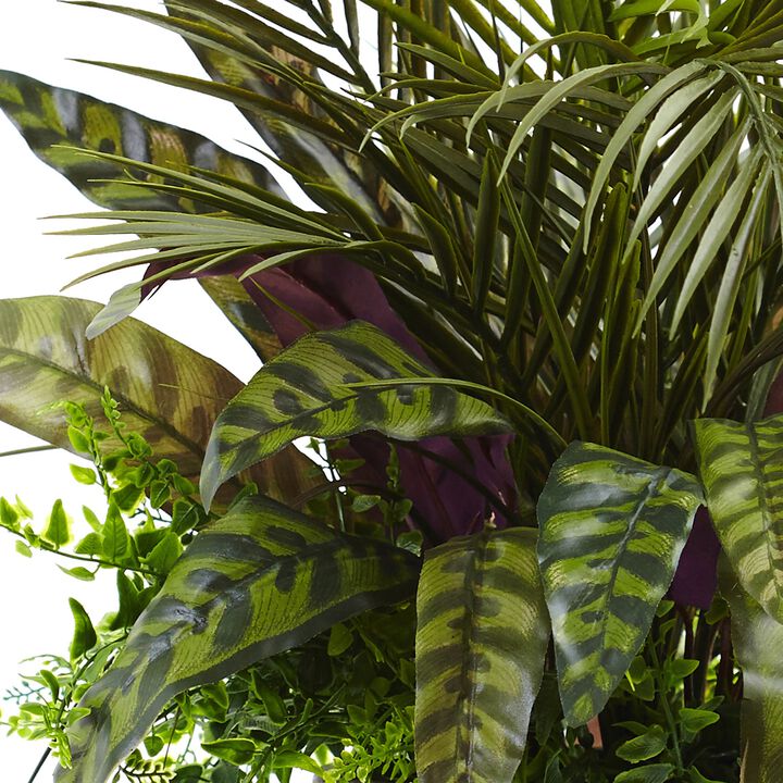Nearly Natural 27-in Mixed Areca Palm, Fern & Peacock w/Planter