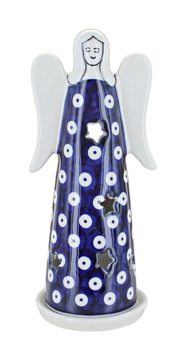 Blue Rose Polish Pottery Red Daisy Large Angel Luminary