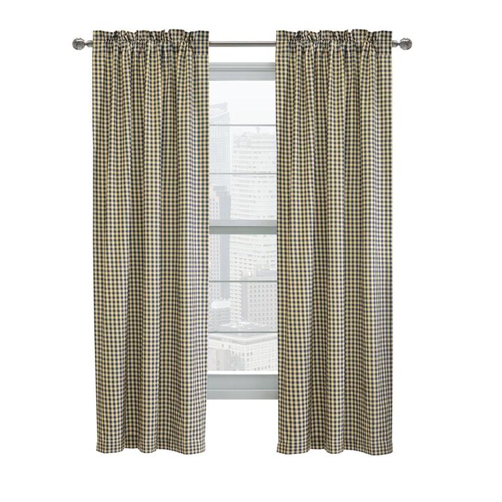 Thermalogic Checkmate Energy Efficient Room Darkening Simple Mini Check Pattern Pole Top Curtain Panel Pair Each Navy
