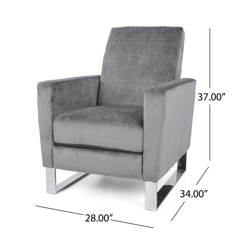 Reki Push Back Manual Recliner Chair, Stainless Steel Legs, Gray - Benzara