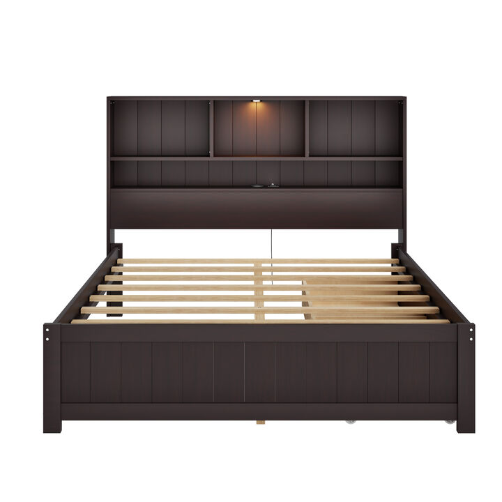 Merax Platform Bed with Built-in Downlight and 2 Drawers