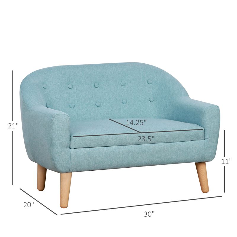 2-Seat Kids Sofa Linen Fabric and Wooden Frame Sofa for Kids and Toddlers Ages 3-6, 11" High Seat
