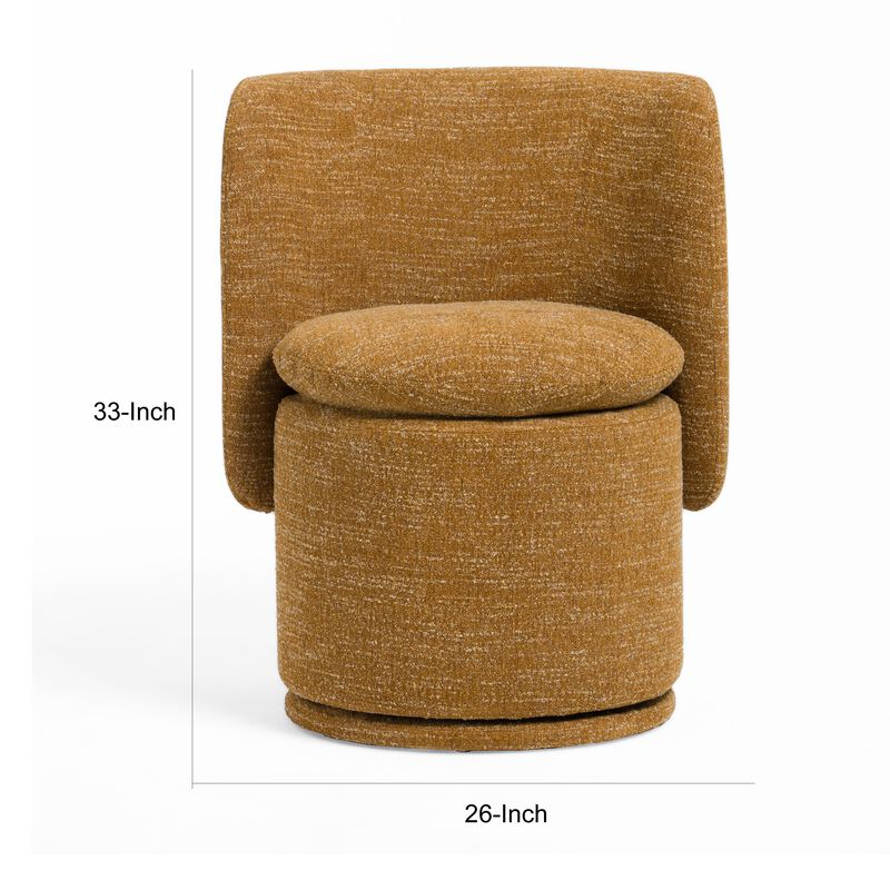 Reno Nori 26 Inch Swivel Dining Chair, Yellow Polyester, Solid Poplar Wood - Benzara