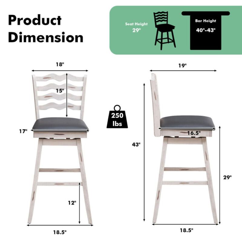 Hivvago 360° Swivel Bar Stools with Rubber Wood Frame and Ergonomic Backrest and Footrest