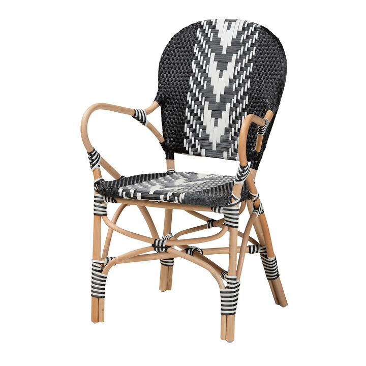 Bali & Pari Wallis French Two-Tone Black and White Weaving and Natural Indoor Dining Chair
