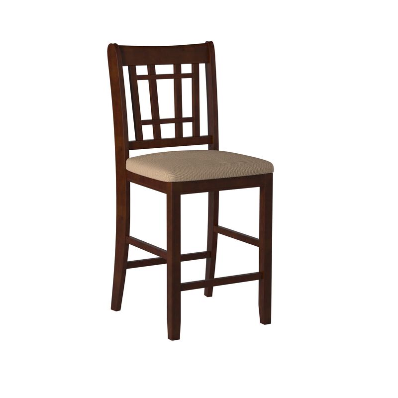 Wooden Counter Height Chair, Dark Brown & Cream, Set of 2-Benzara