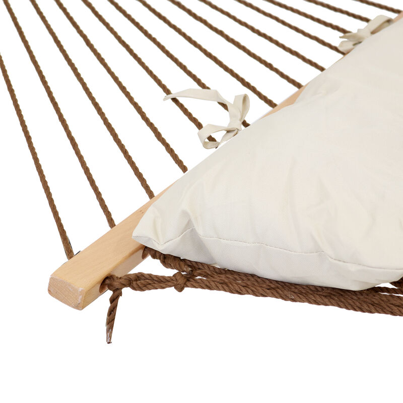 Sunnydaze Large Polyester Rope Hammock with Spreader Bar and Pillow - Brown