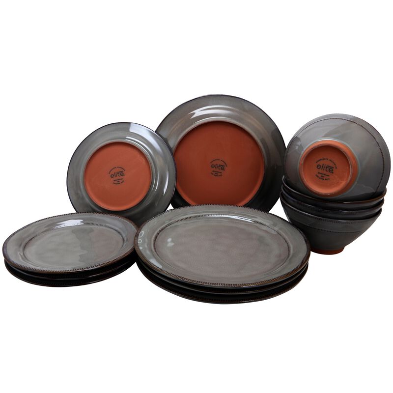Gibson Elite Terranea 12 Piece Dinnerware Set in Grey
