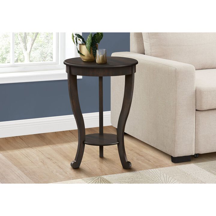 Monarch Specialties I 3974 - Accent Table, 2 Tier, Bedroom, End, Lamp, Nightstand, Round, Side Table, Brown Veneer, Traditional