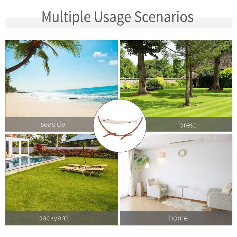 White Boho Bliss: 10' Wood Hammock with Stand for Single Person