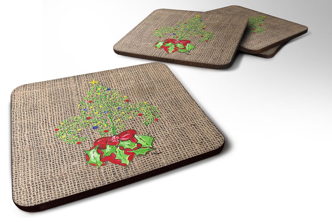 Caroline's Treasures 8745FC Tree Fleur de lis Christmas Foam Coasters (Set of 4), 3.5 H x 3.5 W, Multicolor