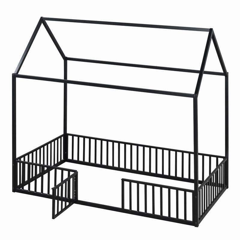 Merax Metal House Bed with Fence and Door