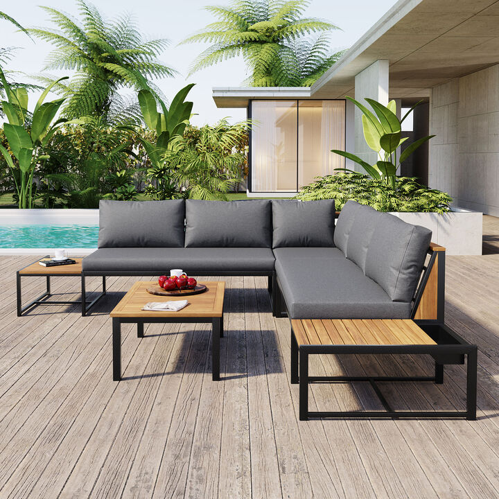 Merax 4 Pieces Outdoor Sofa Table Set for Garden, Backyard, Poolside