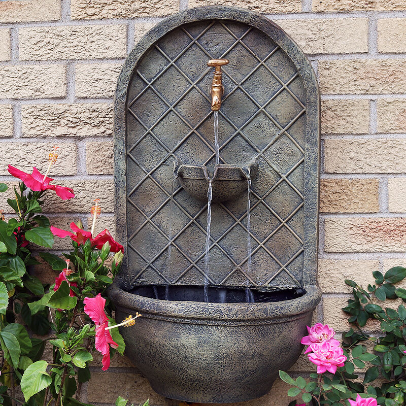 Sunnydaze Messina Polystone Outdoor Solar Wall Fountain