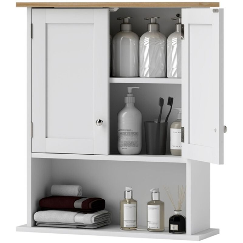 Wall Mounted Storage Cabinet with Doors, Bathroom & Kitchen Organizer