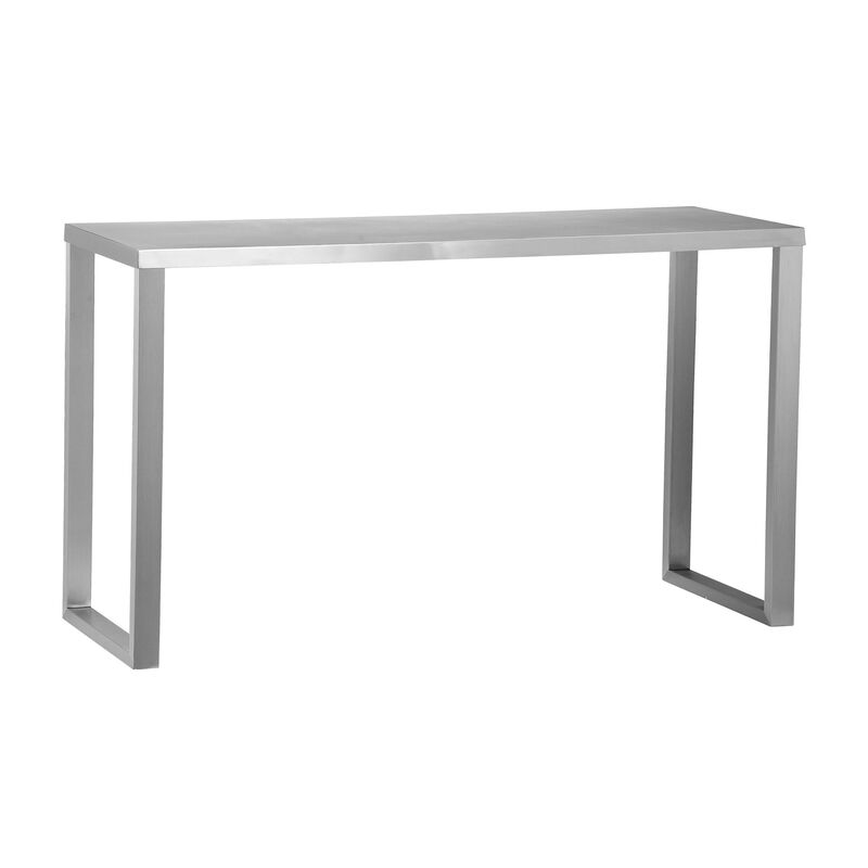 Tom 53 Inch Console, Rectangular Top, Square Legs, Chrome Brushed Metal - Benzara