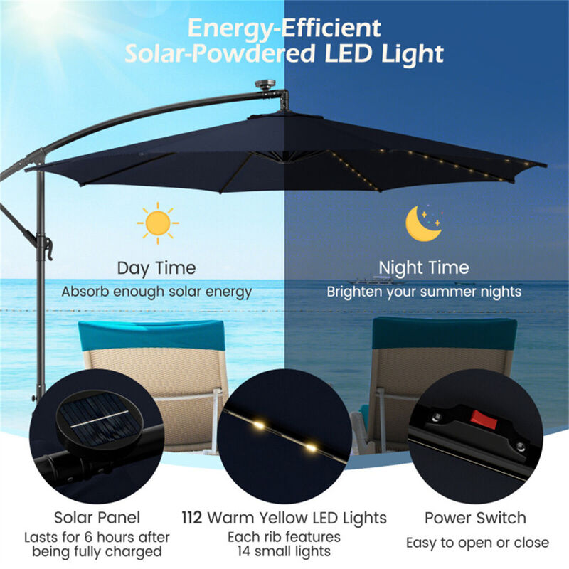 Solar-Powered LED Lighted Umbrella for Patio, Garden, and Backyard