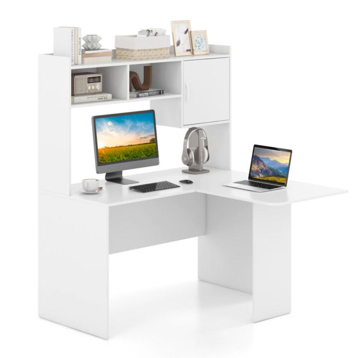 Hivvago L-Shaped Desk Corner Computer Desk with Open Storage Hutch and Cabinet