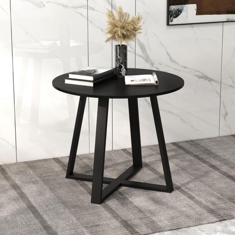 Hivvago 36 Inch Mid-Century Round Dining Table with Pedestal Base for Dining Room