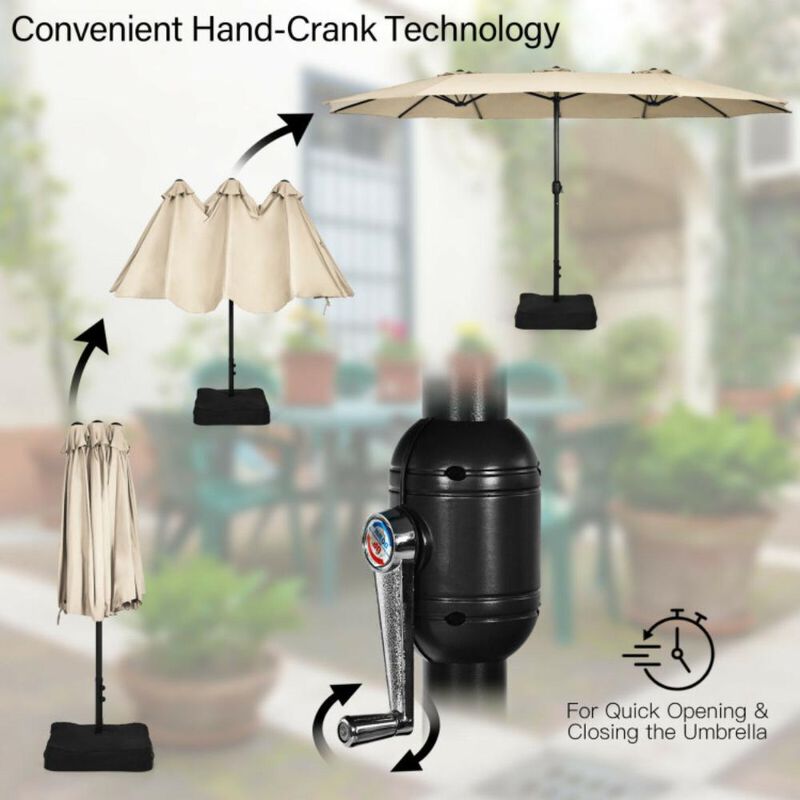 Hivvago 15 Feet Double-Sided Twin Patio Umbrella with Crank and Base