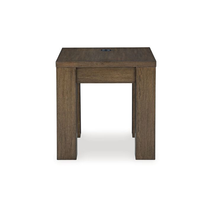 Wain Side End Table, Wireless Charging, Rectangular 24 Inch Brown Wood - Benzara
