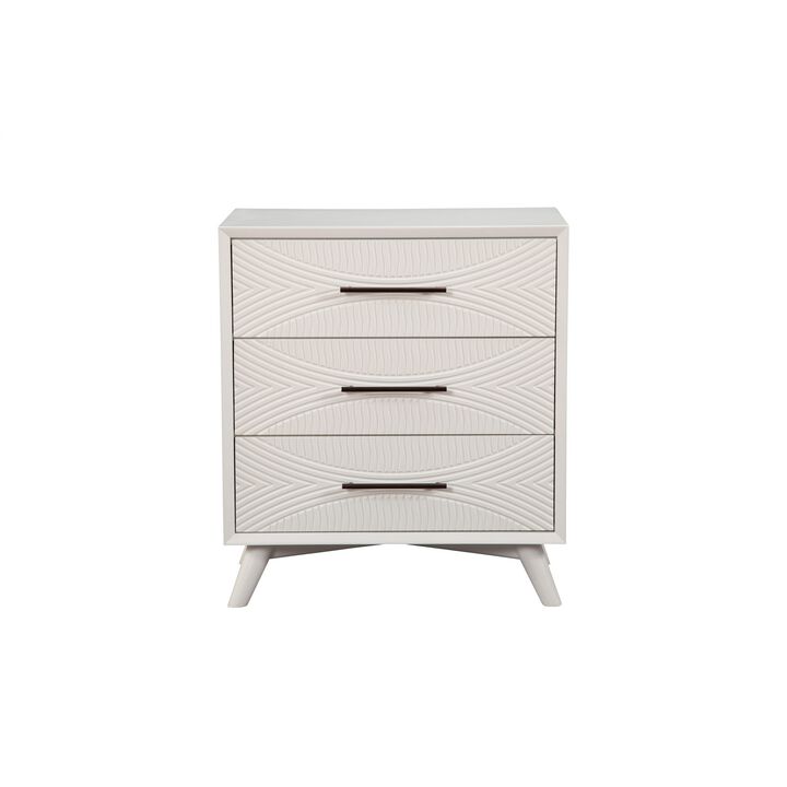 Three Drawers Mahogany Wood Small Chest with Splayed Legs, White-Benzara