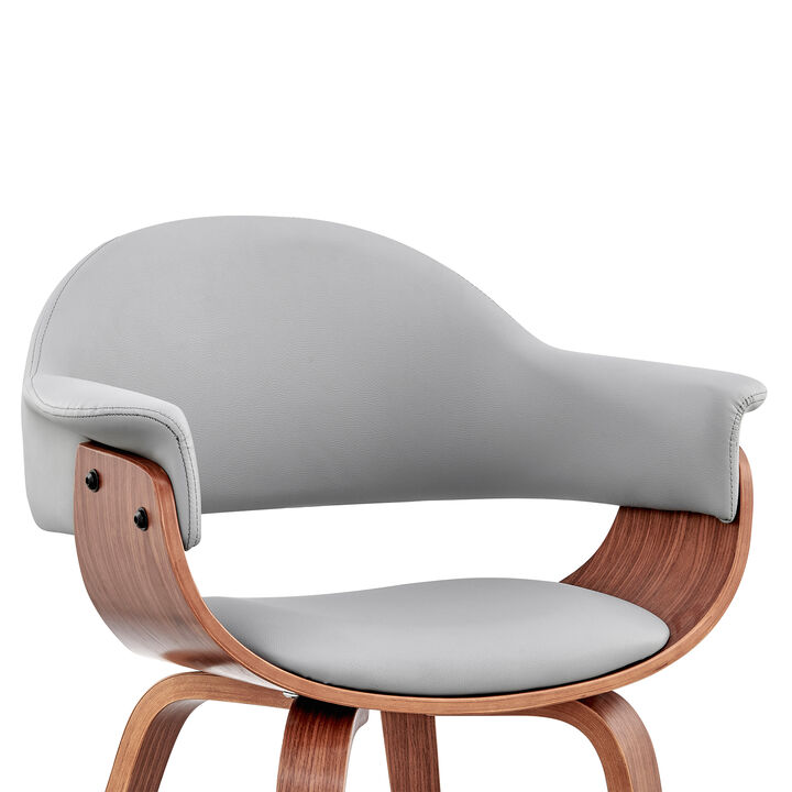 Leatherette Dining Chair with Curved Seat, Gray and Brown - Benzara