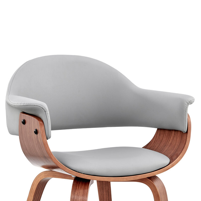 Leatherette Dining Chair with Curved Seat, Gray and Brown - Benzara