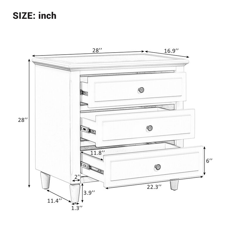 Merax Classic 3-Drawer Nightstand Storage Wood Cabinet