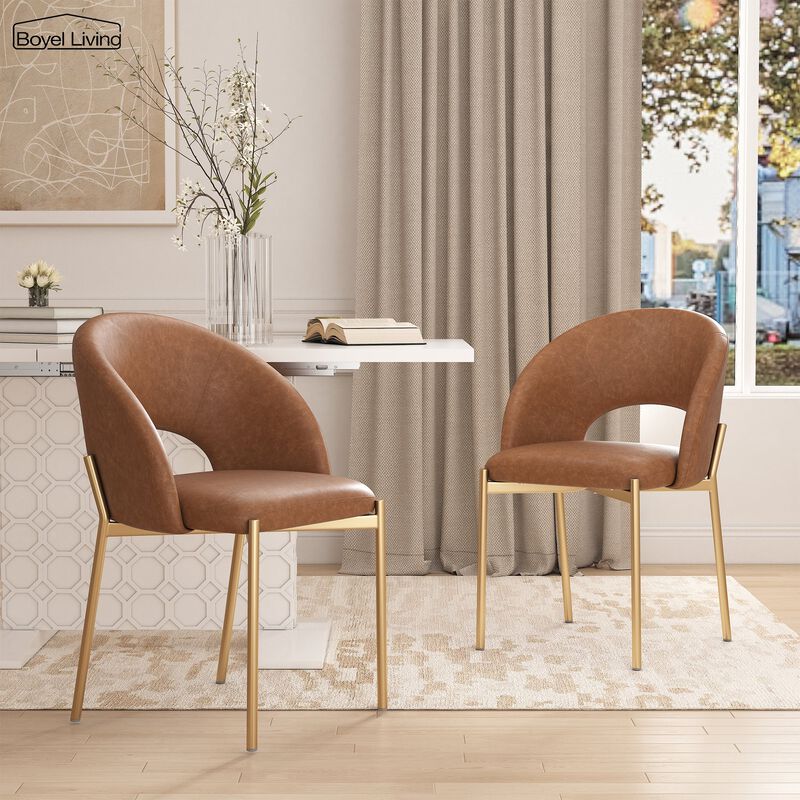 PU Dining Side Chair with Metal Legs,  for Dining Room, Bedroom, Living Room, Study Room, Office Area (Set of 2)