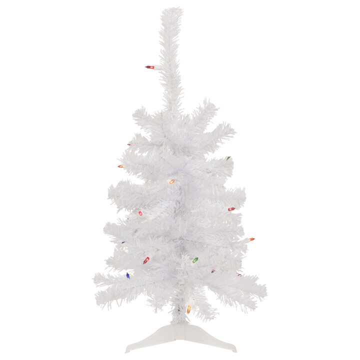 2' Lighted Woodbury White Pine Slim Artificial Christmas Tree  Multi Lights