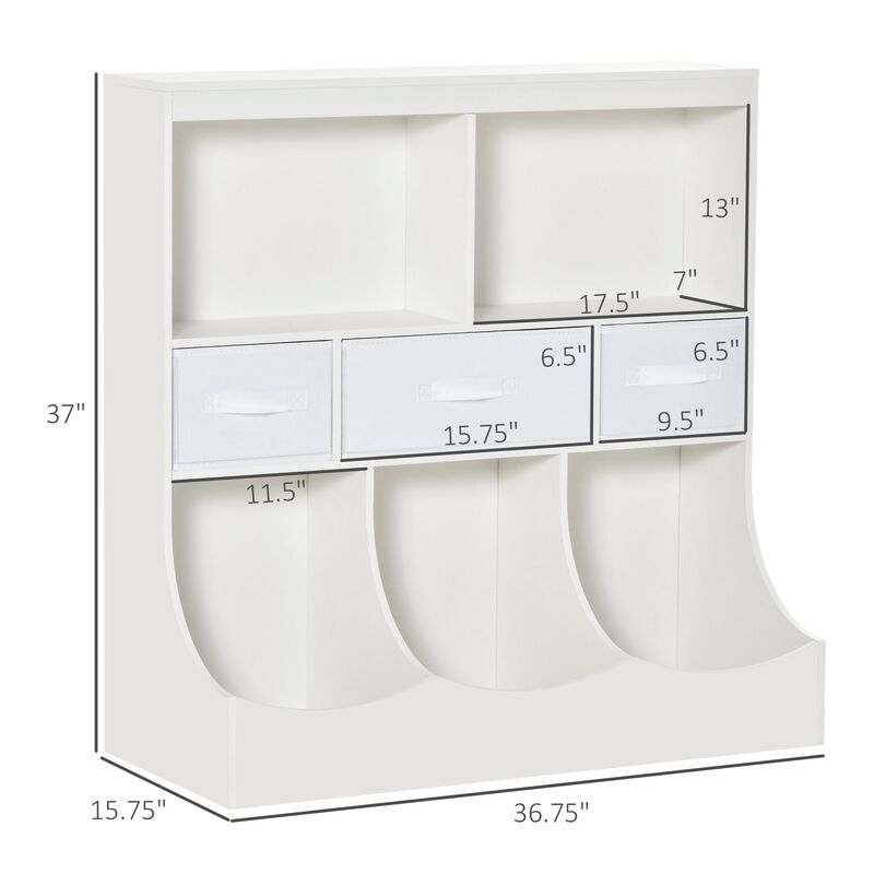 White Children's Wardrobe: Freestanding Cabinet with Bookcase and Drawers
