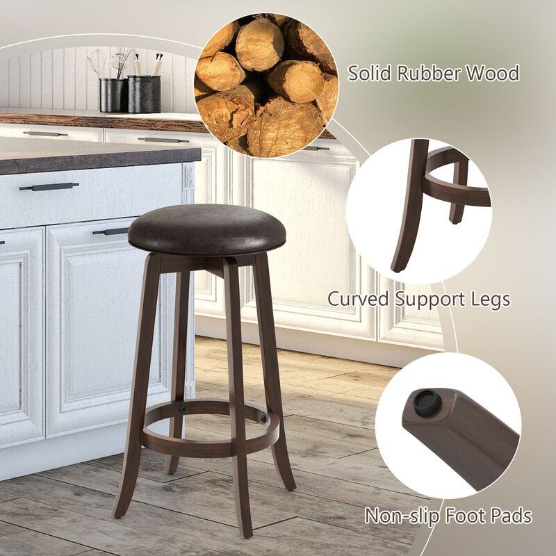Set of 2 Upholstered PU Leather Bar Stool with 360° Swivel Round Seat