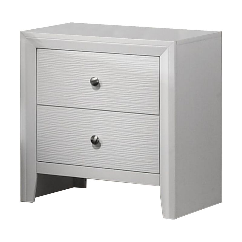 Eve 24 Inch Nightstand, 2 Drawers, Metal Knobs, Modern White Wood - Benzara