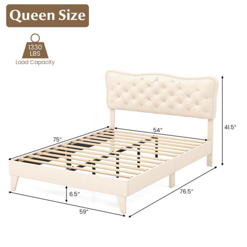 Hivvago Bed Frame with Nail Headboard and Wooden Slats