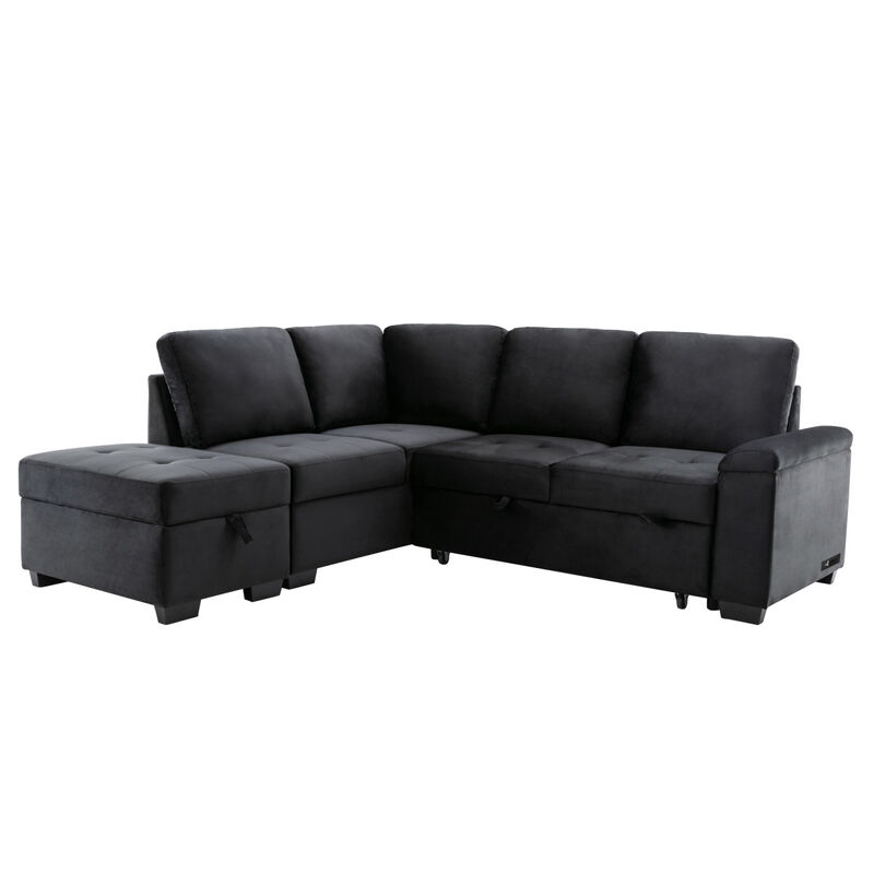 L-Shaped Sleeper Sofa with Storage Ottoman & USB Charge