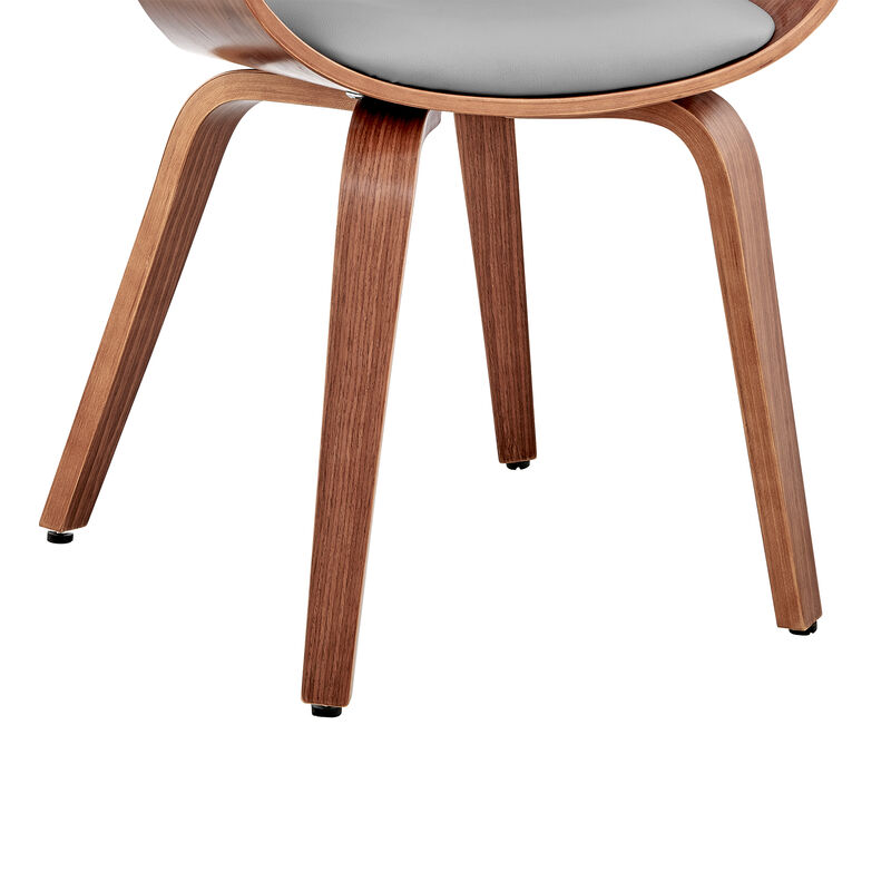 Leatherette Dining Chair with Curved Seat, Gray and Brown - Benzara