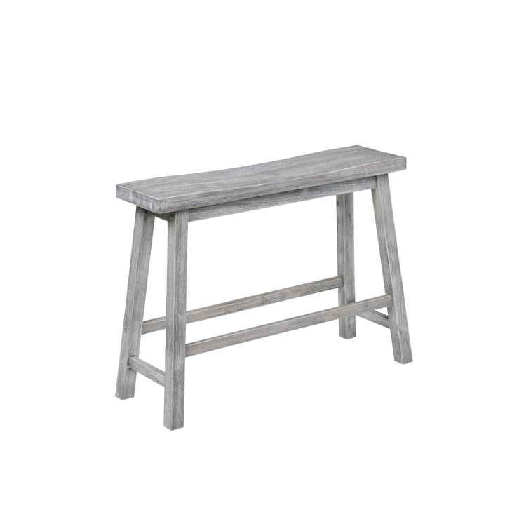 Saddle Design Wooden Bench with Grain Details, Gray-Benzara